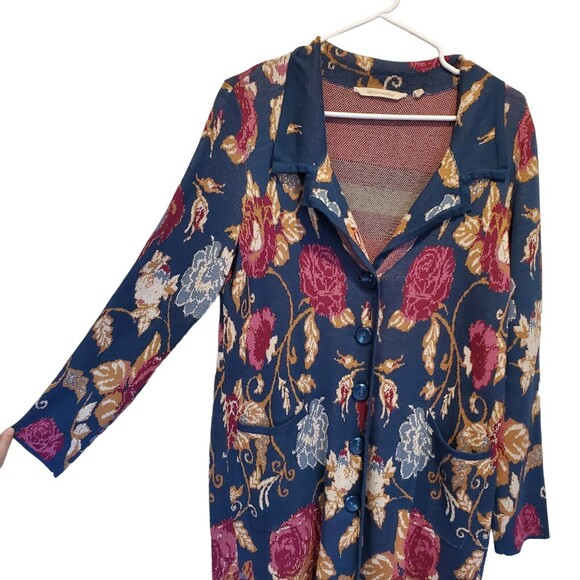 Soft Surroundings Large Cardigan Sweater Jacket Floral Blue Pockets Women small - Picture 3 of 11